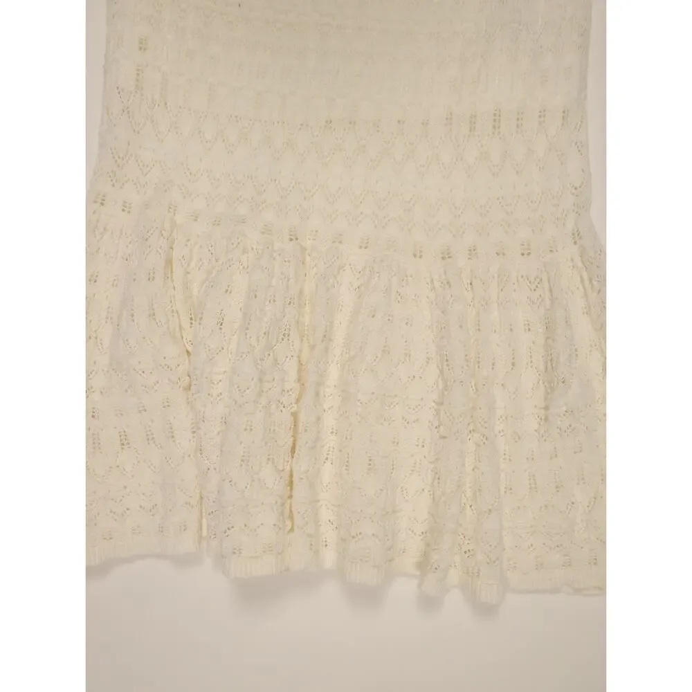 House of Harlow 1960 Ivory Crochet Knit Maxi Skirt Tiered Boho Resort Festival M